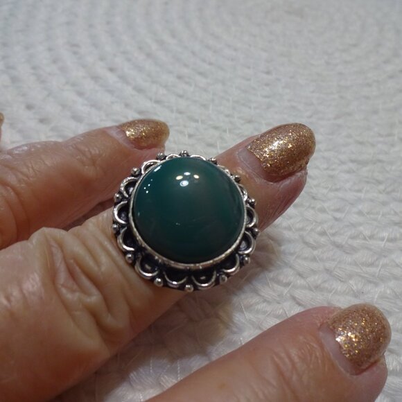 Beautiful GREEN BOTSWANA AGATE Handmade Sterling 925 Ring Size 7 #989C - Picture 3 of 3
